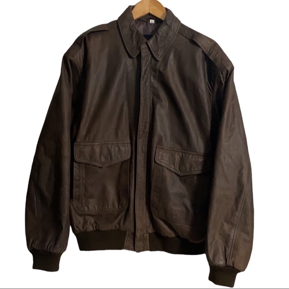 Context Other - Context Men’s Brown Leather Bomber Jacket Size LT